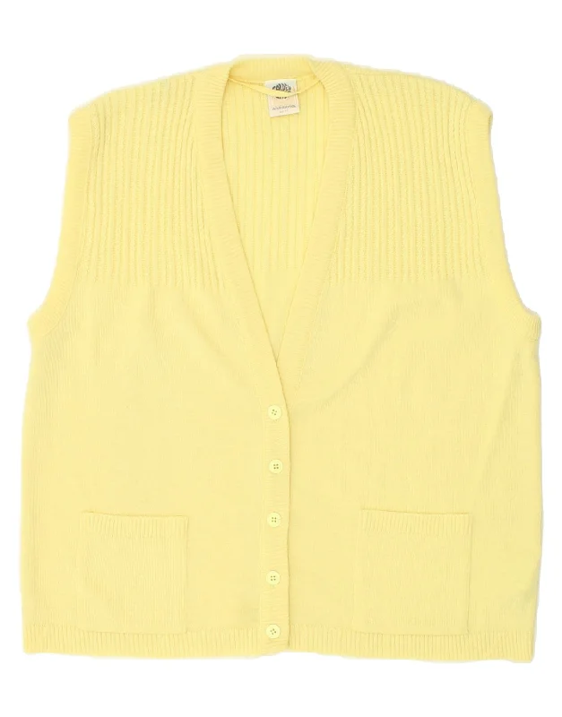 Year-End Sale VINTAGE Womens Sleeveless Cardigan Sweater EU 44/46 XL Yellow Polyacrylic