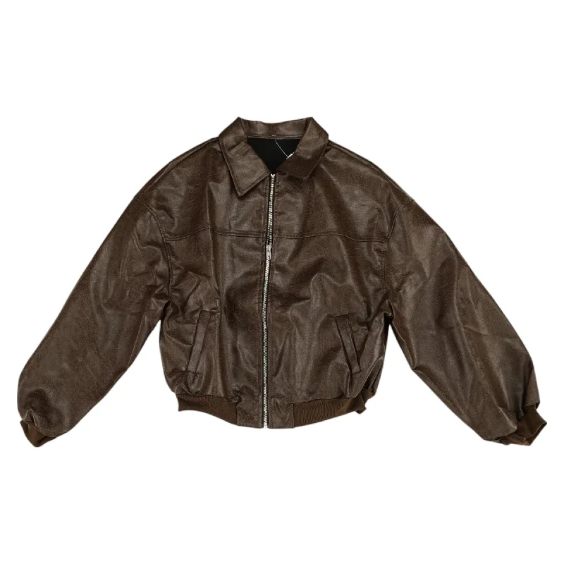 Huge Discounts Brown Solid Faux Leather Jacket