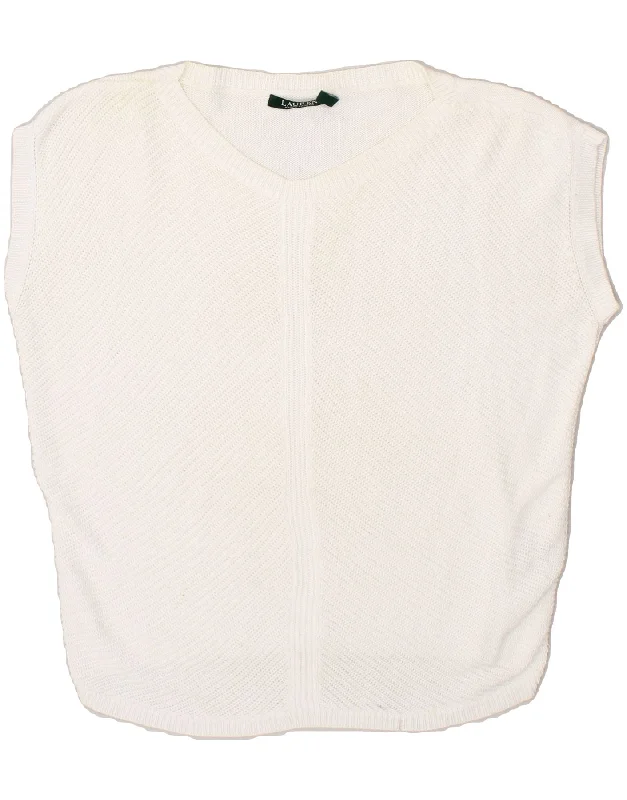 Value Deals RALPH LAUREN Womens Short Sleeve V-Neck Jumper Sweater UK 10 Small White