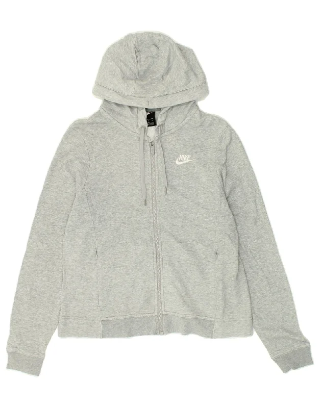 Final Sale NIKE Womens Zip Hoodie Sweater UK 10 Small Grey Flecked Cotton