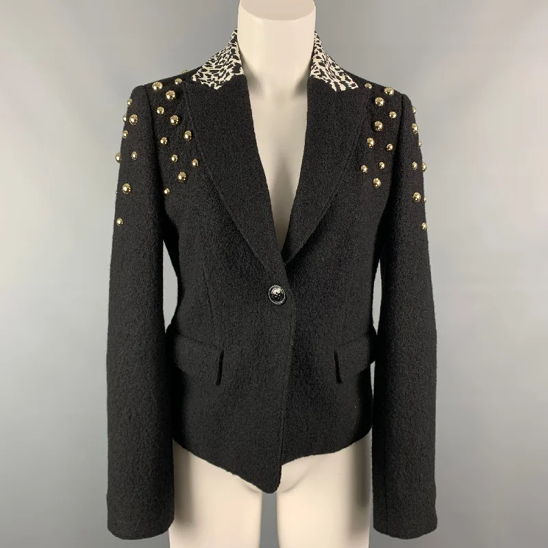 Exclusive Access LOVE MOSCHINO Size 6 Black & White Studded Wool Jacket