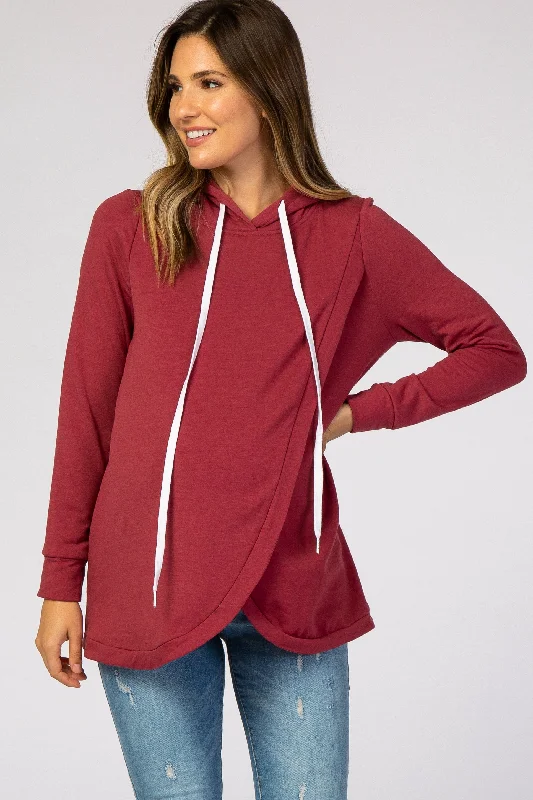 The Best Prices Red Layered Front Maternity/Nursing Fleece Hoodie