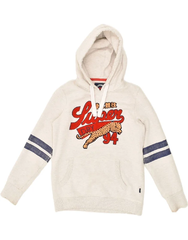 Online Only SUPERDRY Womens Heritage Graphic Hoodie Jumper UK 14 Large Grey Cotton