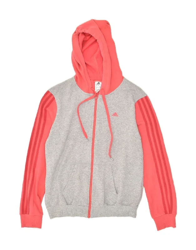 Super Deal ADIDAS Womens Zip Hoodie Sweater UK 8/10 Small Grey Colourblock Cotton