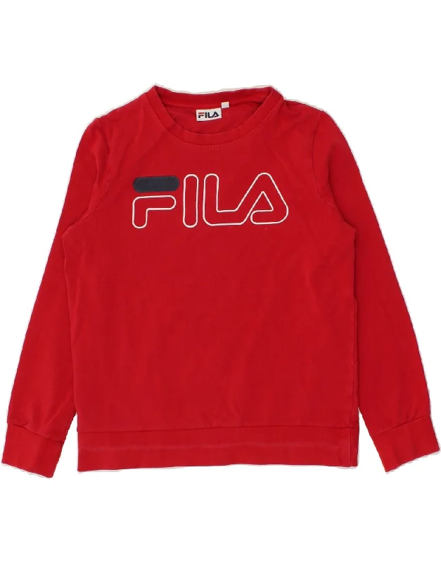 Super Sale FILA Womens Graphic Sweatshirt Jumper UK 6 XS Red Cotton