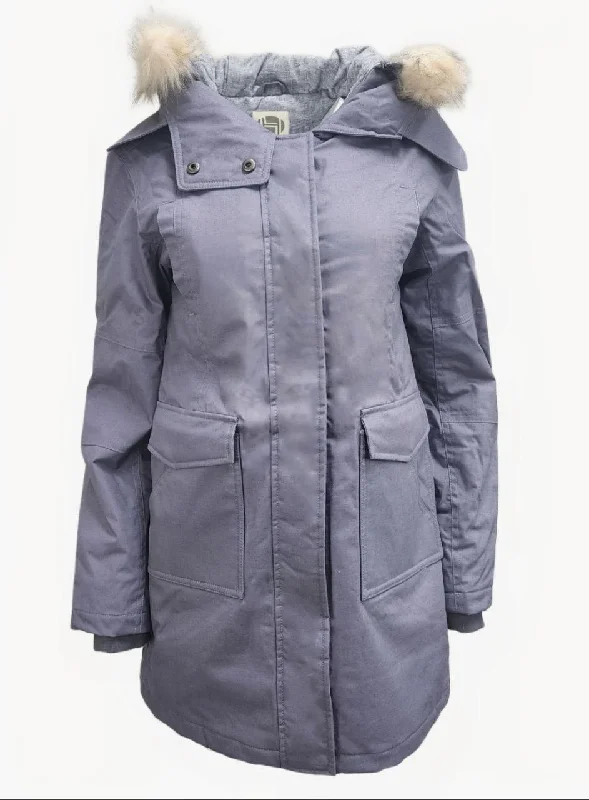 Year-End Sale HoodLamb Women's Grey Fur Collar Hooded Hemp Warm Parka 420 NWT