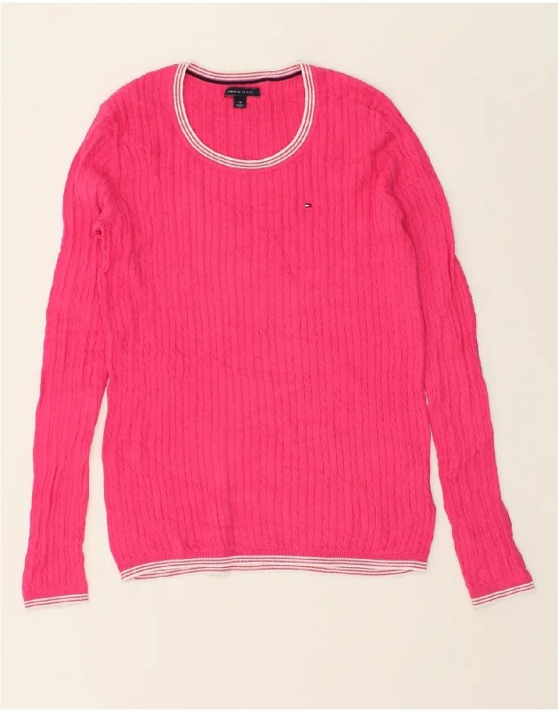 Deal Zone TOMMY HILFIGER Womens Crew Neck Jumper Sweater UK 10 Small Pink Cotton