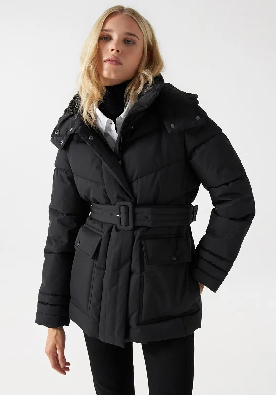 Overstock Sale Salsa Belted Puffer Jacket, Black