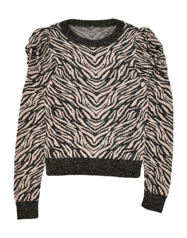 Deal Explosion VINTAGE Womens Crew Neck Jumper Sweater UK 6 XS Grey Animal Print