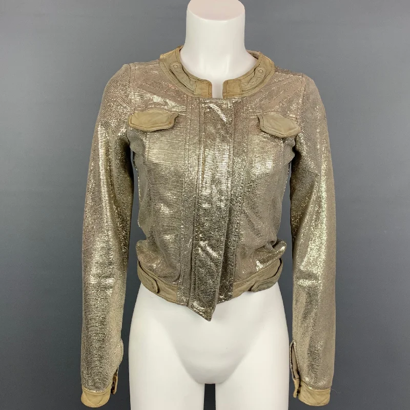 Stock Clearance GIORGIO BRATO Size 4 Taupe Metallic Leather Zip Up Jacket