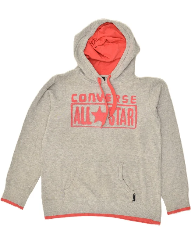 Deal Dash CONVERSE Womens Graphic Hoodie Jumper UK 14 Medium Grey Cotton