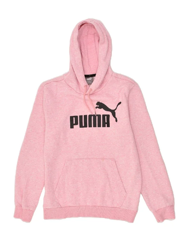 Crazy Deals PUMA Womens Graphic Hoodie Jumper UK 6 XS Pink Flecked Cotton