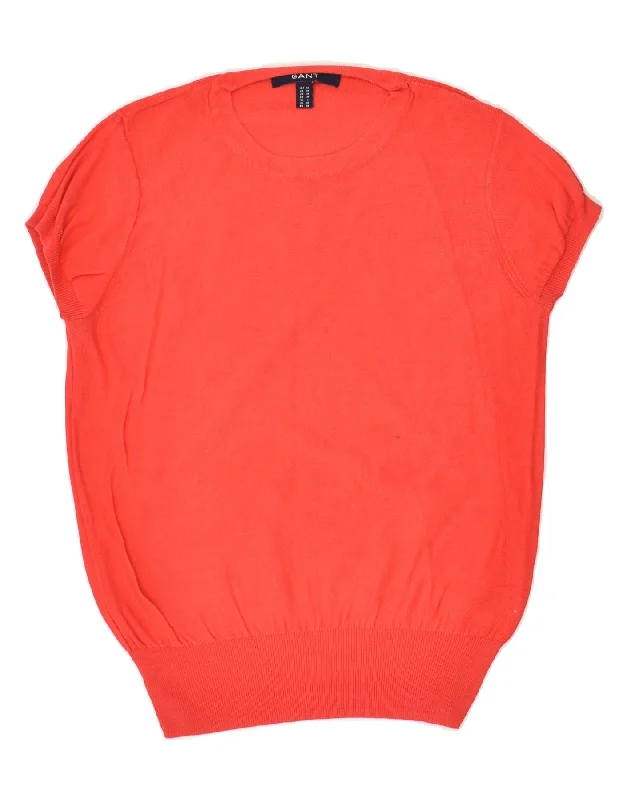 Quick Sale GANT Womens Short Sleeve Crew Neck Jumper Sweater UK 14 Medium Red Cotton