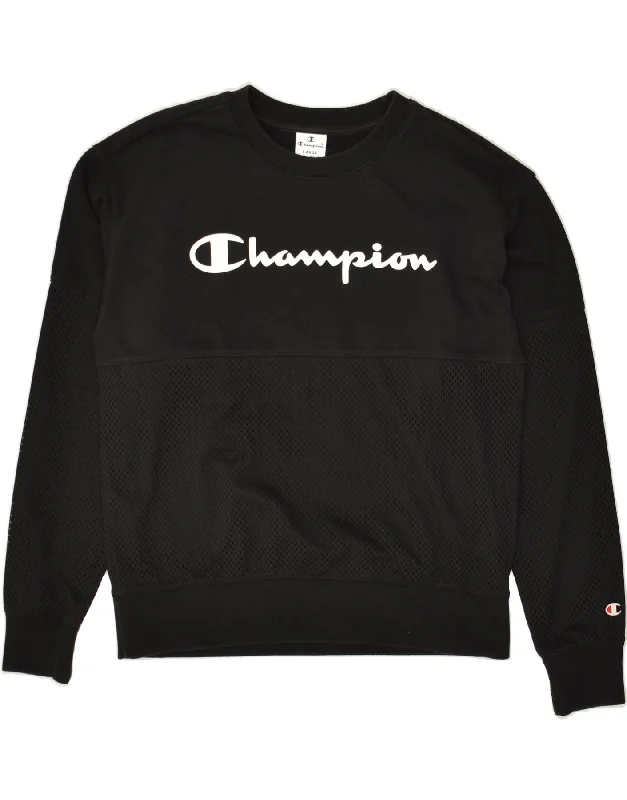Price Smash CHAMPION Womens Graphic Sweatshirt Jumper UK 16 Large Black Cotton