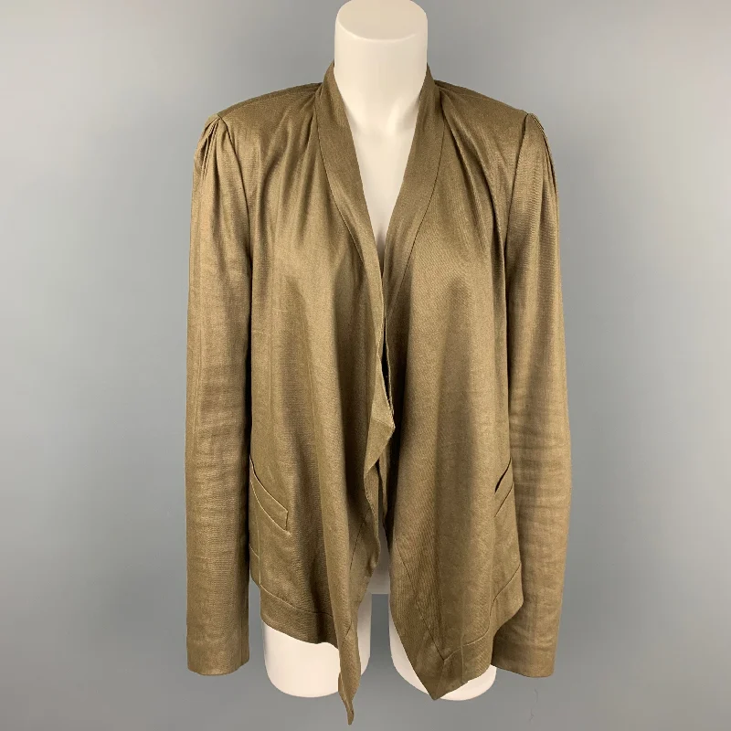 Overstock DIANE VON FURSTENBERG Size 8 Olive Linen Blend Open Front Jacket