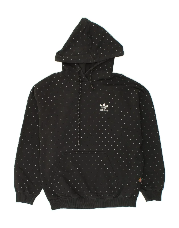 Daily Specials ADIDAS Womens Graphic Hoodie Jumper UK 14 Large Black Spotted Cotton