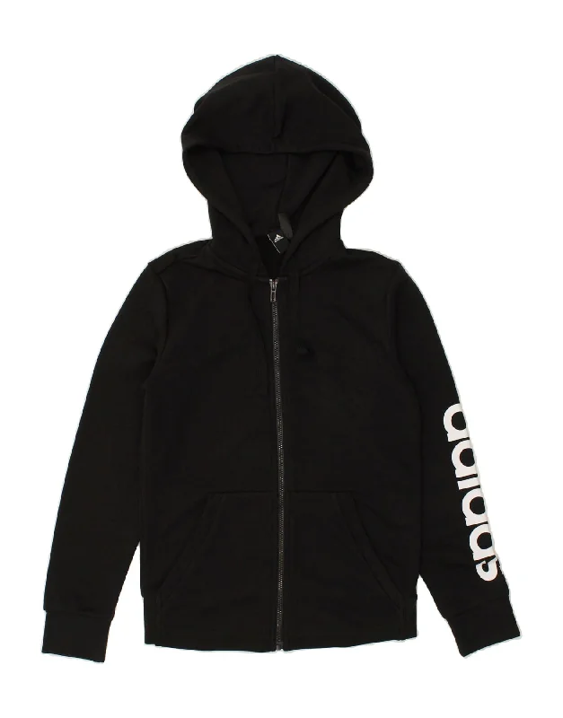 Price Slash ADIDAS Womens Graphic Zip Hoodie Sweater UK 8/10 Small  Black Cotton