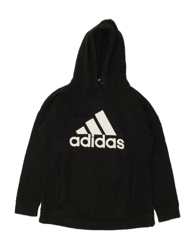 Massive Deals ADIDAS Womens Graphic Hoodie Jumper UK 8/10 Small Black Cotton