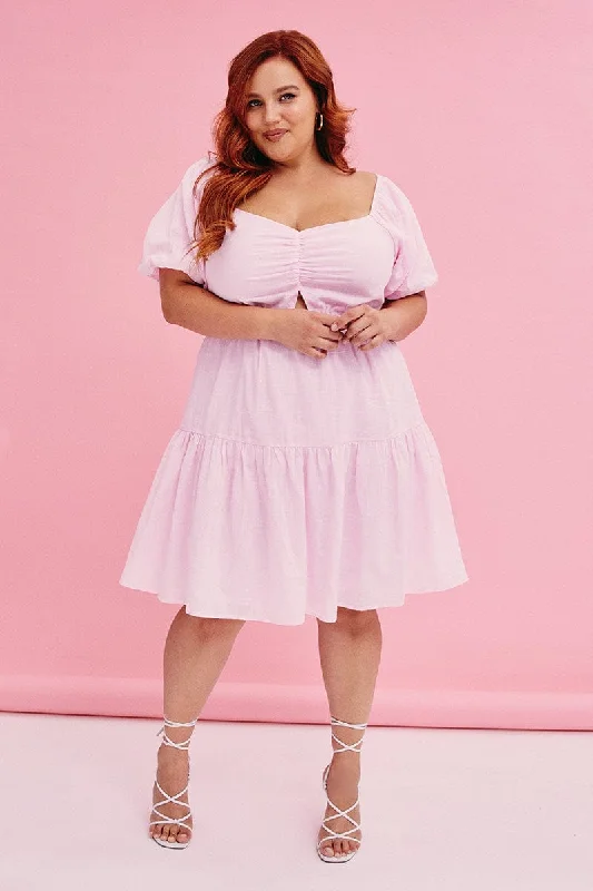 Don't Wait Pink Mini Dress Short Sleeve Keyhole Cotton