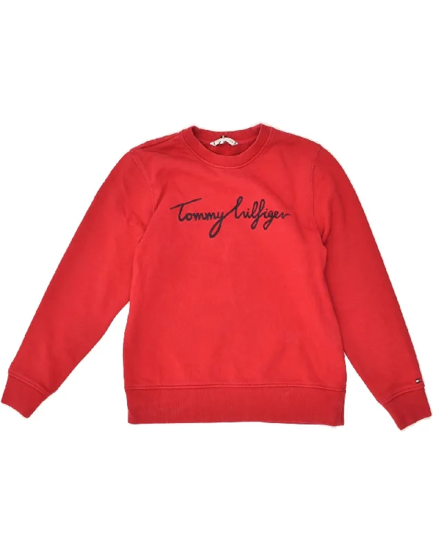 Must-Have Deals TOMMY HILFIGER Womens Graphic Sweatshirt Jumper UK 6 XS Red Cotton