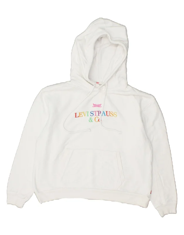 Final Markdown LEVI'S Womens Graphic Hoodie Jumper UK 6 XS White