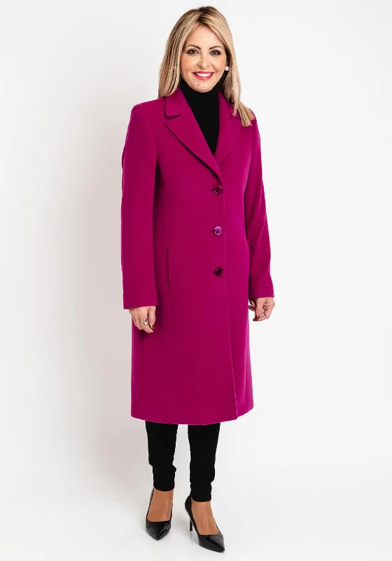 Members Only Christina Felix Classic Tailored Wool Cashmere Blend Long Coat, Raspberry Members Only Christina Felix Classic Tailored Wool Cashmere Blend Long Coat, Raspberry