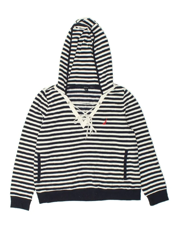 Extra Discounts NAUTICA Womens Hoodie Jumper UK 18 XL Navy Blue Striped Cotton