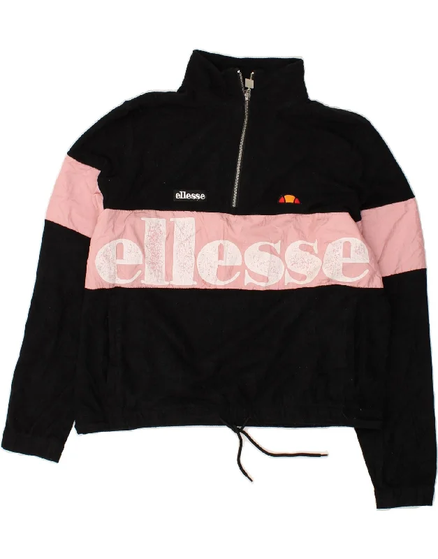 Sale Event ELLESSE Womens Graphic Zip Neck Fleece Jumper UK 14 Large Black