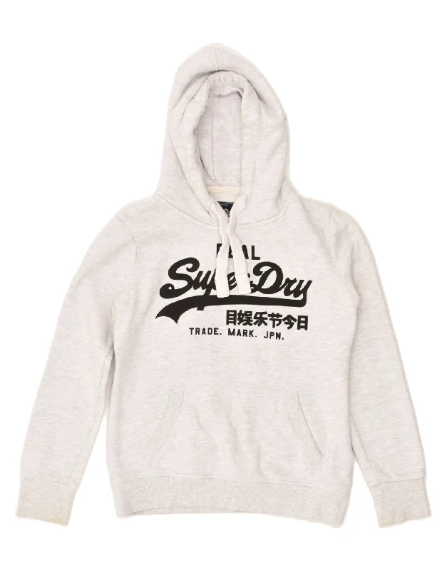Price Reduction SUPERDRY Womens Graphic Hoodie Jumper UK 10 Small  Grey Cotton