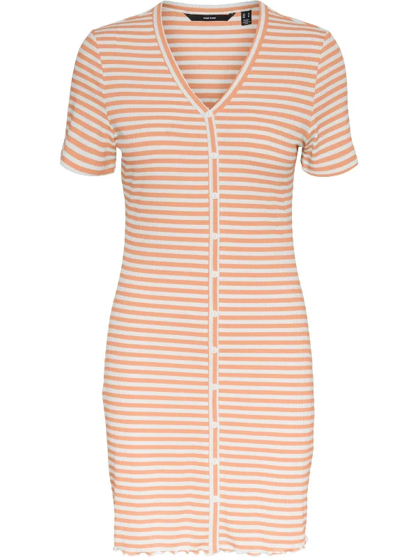 Don't Miss Petites Aria Womens Button Detail V Neck Mini Dress