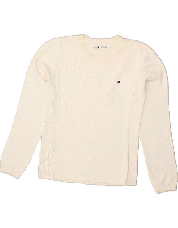 Doorbuster Deal TOMMY HILFIGER Womens Crew Neck Jumper Sweater UK 14 Large White Cotton