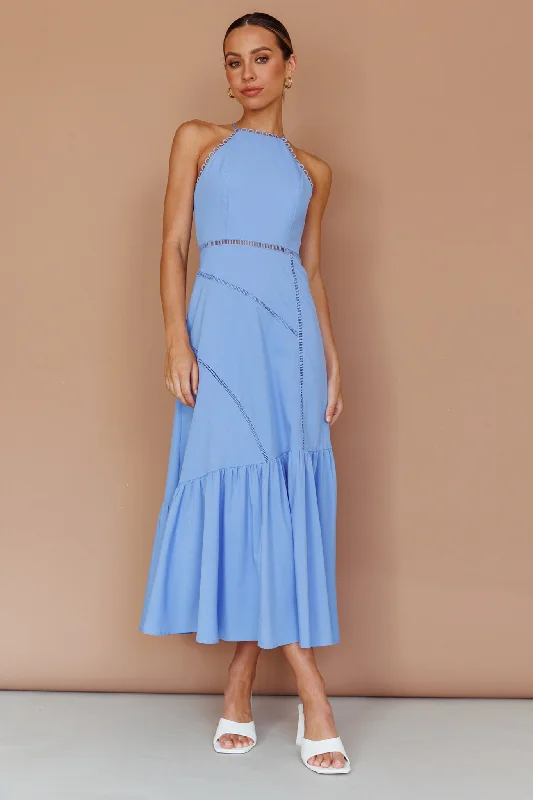 Don’t Miss Out Felini Criss-Cross Back Flounce Midi Dress Blue