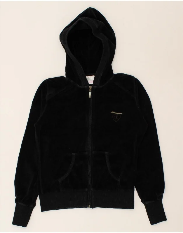 Quick Sale CHAMPION Womens Heritage Fit Zip Hoodie Sweater UK 10 Small Black Cotton