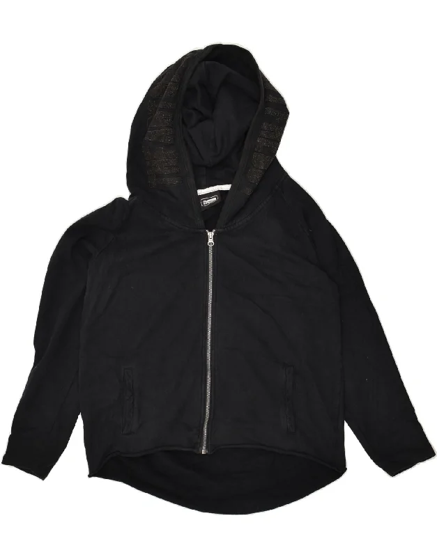 New Arrival FREDDY Womens Graphic Zip Hoodie Sweater UK 10 Small Black Cotton