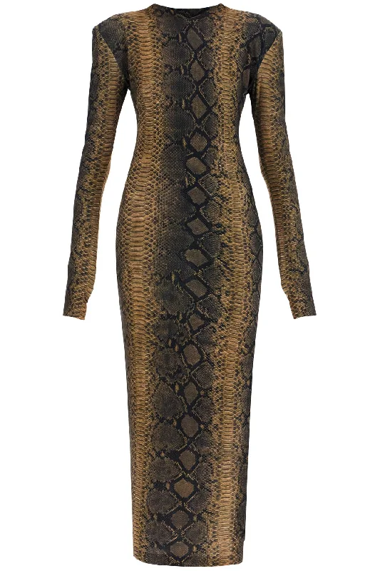Warehouse Sale Norma Kamali Women's  Slim Fit Long Python Effect Dress