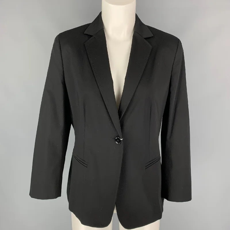 New Markdowns MAX MARA Size 12 Black Cotton Notch Lapel Jacket