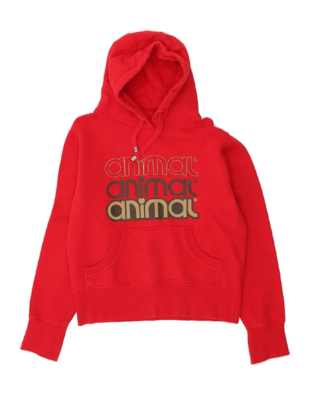 Don't Miss ANIMAL Womens Graphic Hoodie Jumper UK 14 Large Red Cotton