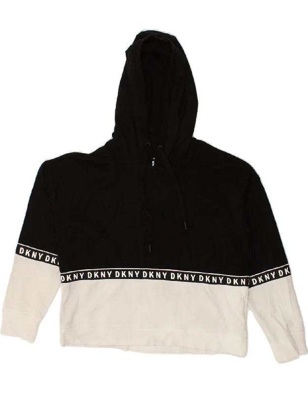 Limited Time Offer DKNY Womens Hoodie Jumper UK 14 Medium Black Colourblock Cotton Sports