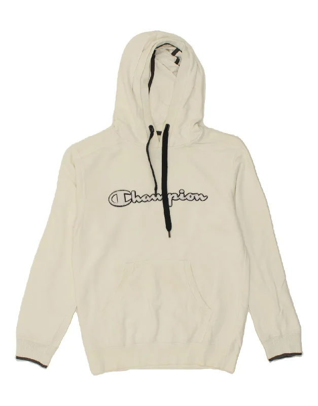 Super Deal CHAMPION Womens Graphic Hoodie Jumper UK 14 Medium Grey Cotton