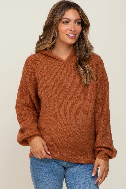 Super Deal Camel Hooded Maternity Sweater