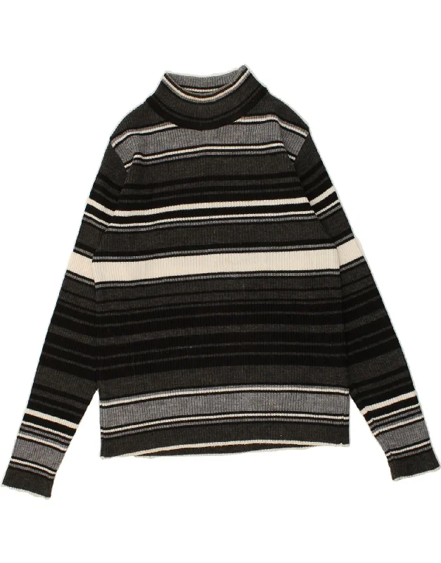 Blowout Sale VINTAGE Womens Turtle Neck Jumper Sweater UK 12 Medium Grey Striped