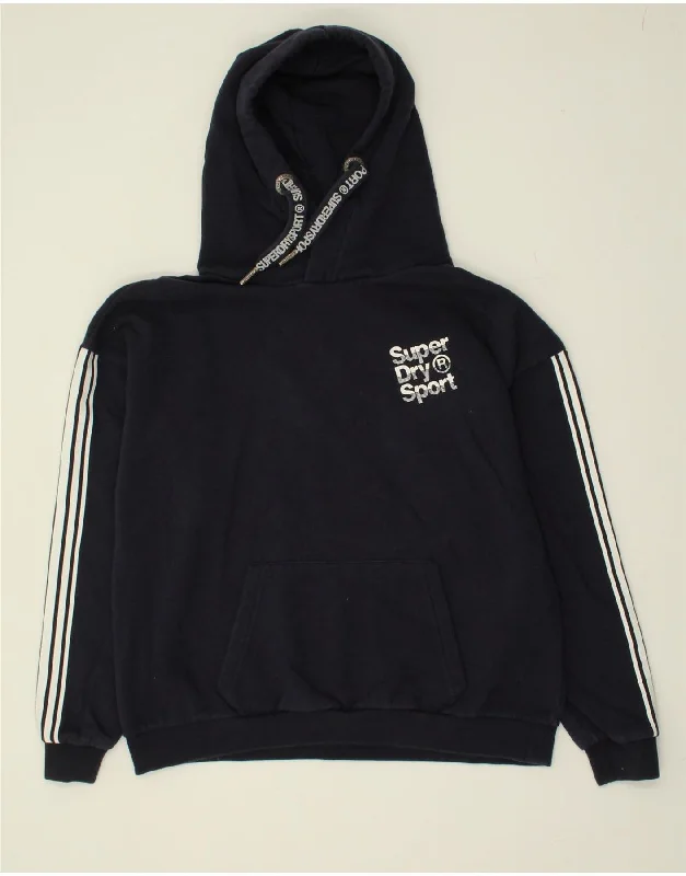 Act Now SUPERDRY Womens Graphic Hoodie Jumper UK 12 Medium  Navy Blue Cotton
