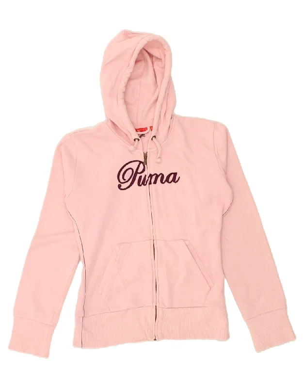 Reduced Prices PUMA Womens Graphic Zip Hoodie Sweater UK 12 Medium Pink Cotton