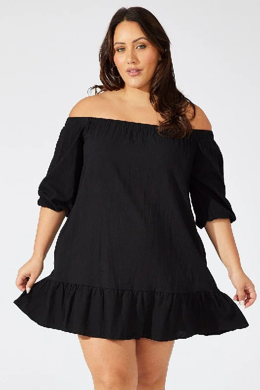 Price Drop Alert Black Off Shoulder Cotton Blend Dress