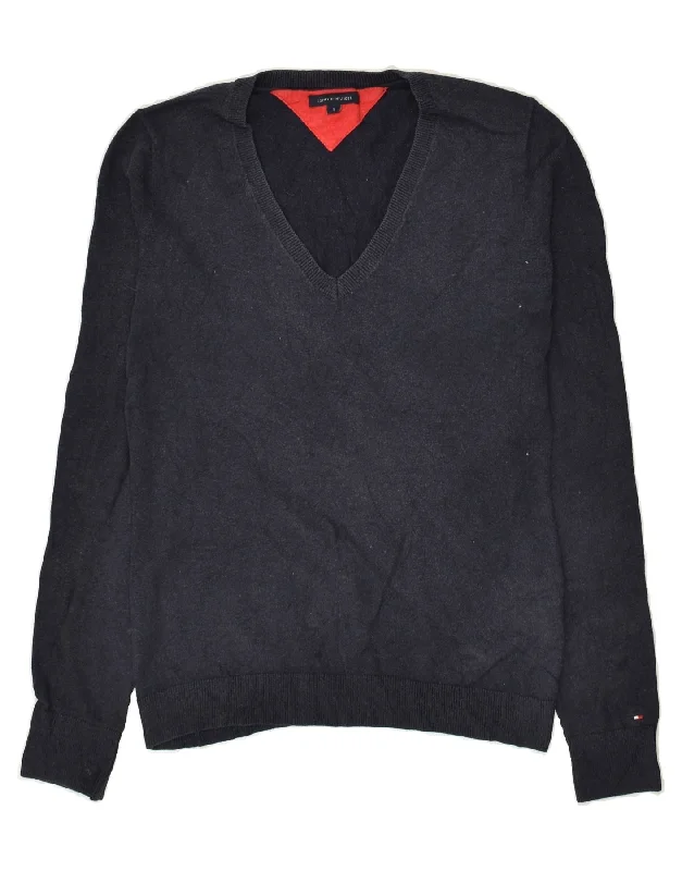 Midnight Sale TOMMY HILFIGER Womens V-Neck Jumper Sweater UK 10 Small Navy Blue Cotton Midnight Sale TOMMY HILFIGER Womens V-Neck Jumper Sweater UK 10 Small Navy Blue Cotton