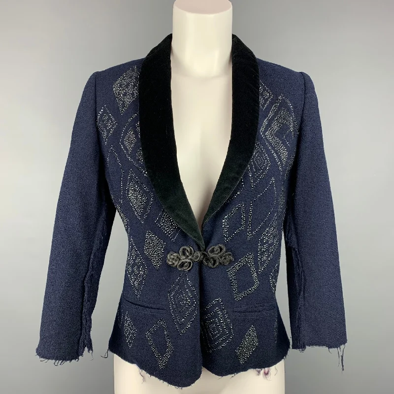 Epic Deals VINTAGE Size S Navy & Black Crepe Rhinestones Tuxedo Jacket