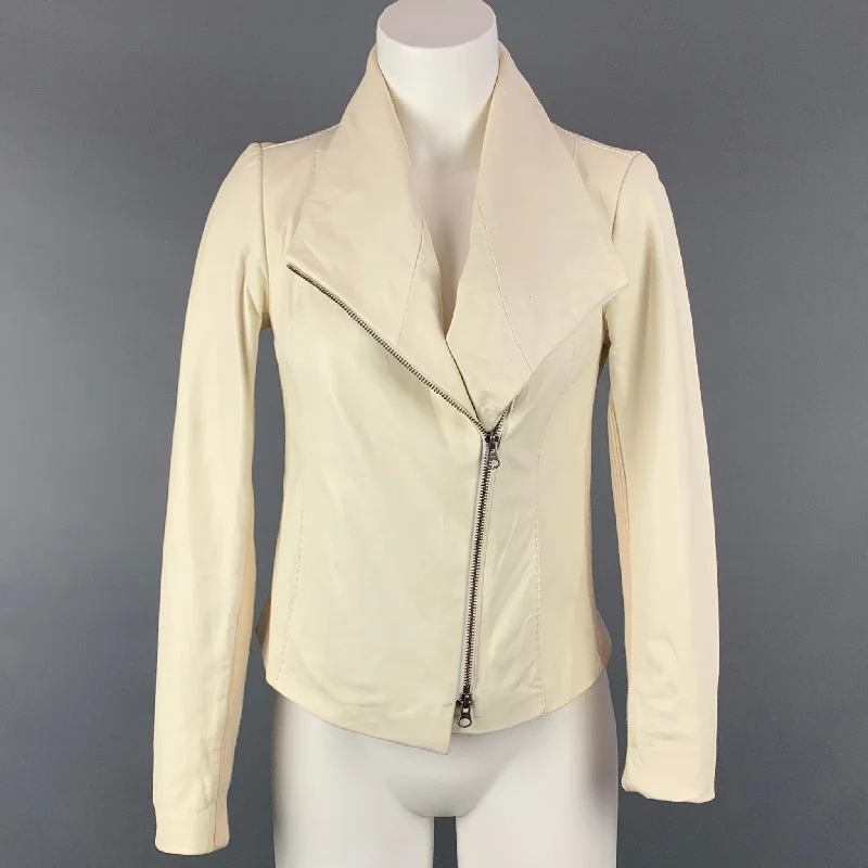 Mega Sale VINCE Size XS Cream Cotton Leather Motorcycle Jacket