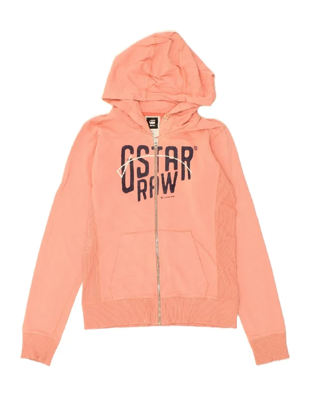 Shop and Save G-STAR Womens Graphic Zip Hoodie Sweater UK 10 Small Orange Cotton