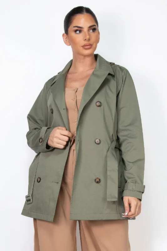 Discount Mania Double-breasted Notch Belted Coat