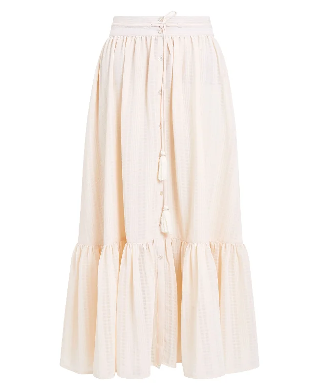 Price Cut Desert Check Tiered Skirt - Ecru
